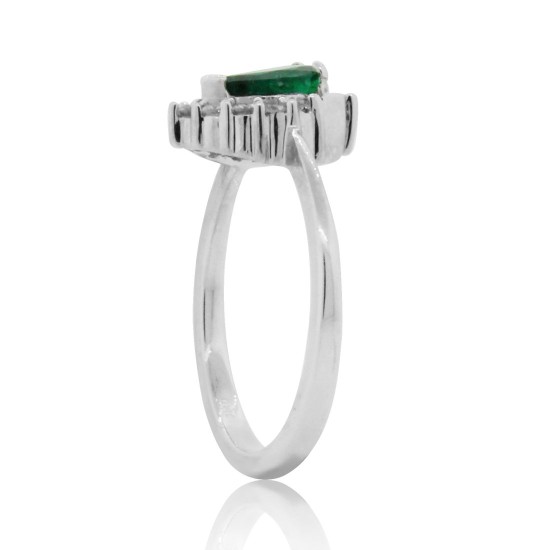 14Kt White Gold Emerald Diamond Engagement Ring Pear Shaped 