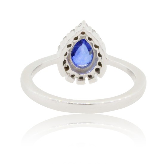 Sapphire Diamond Halo Ring 14Kt White Gold Pearshaped