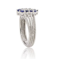 Genuine Sapphire Diamond Right Hand Ring 14Kt White Gold