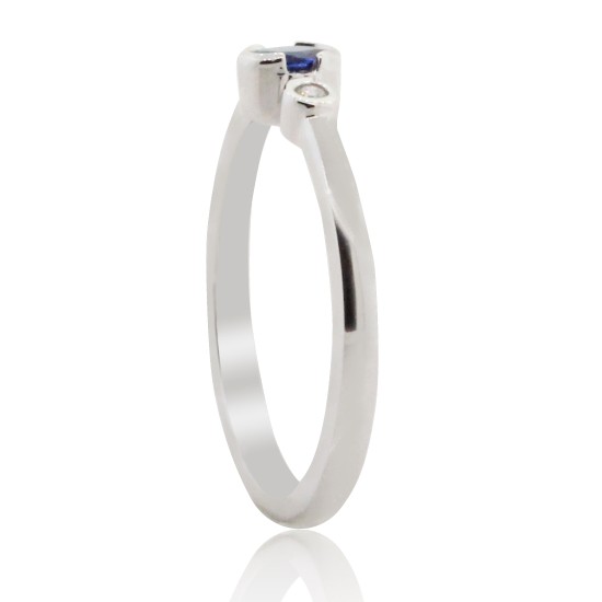 Sapphire Diamond Three Stone Ring 14Kt White Gold Bezel Set