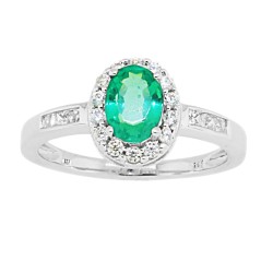 Lab Created Emerald CZ Halo Engagement Ring Sterling Silver