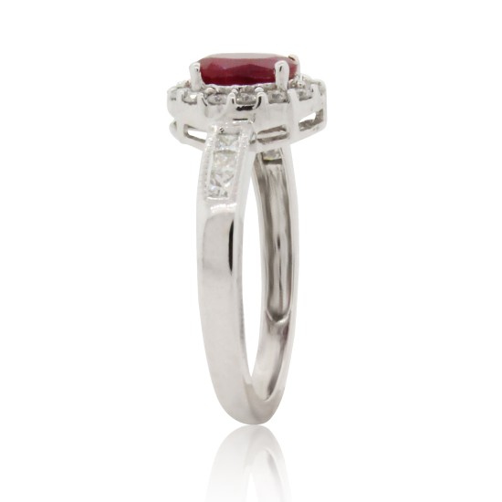 Natural Ruby Diamond Halo Engagement Ring 14Kt Gold Channel Set 