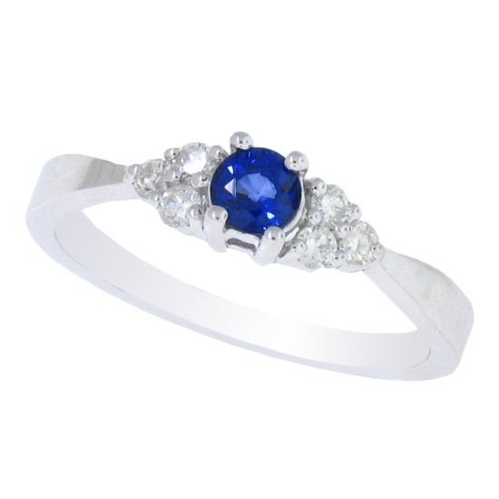 Blue Sapphire and Diamond Ring 14Kt White Gold