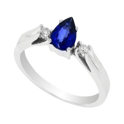 Sapphire Diamond Three Stone Ring 14Kt White Gold Pear