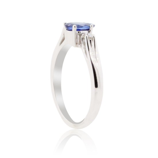 Sapphire Diamond Three Stone Ring 14Kt White Gold Pear