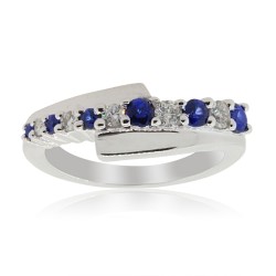 Blue Sapphire and Diamond Band in 14kt White Gold