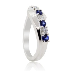 Blue Sapphire and Diamond Band in 14kt White Gold