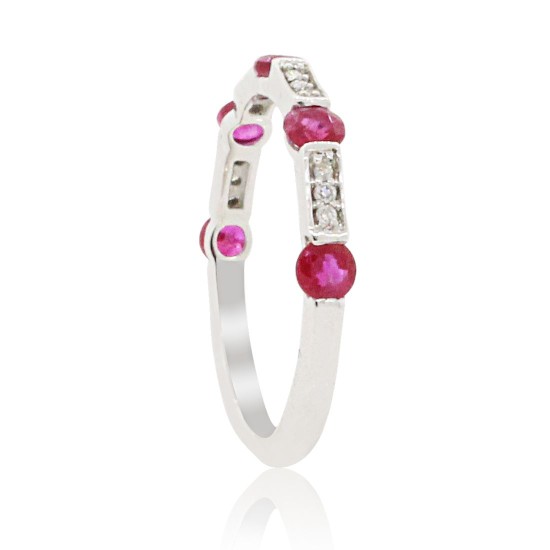 Ruby and Diamond Right Hand Ring in 14Kt White Gold