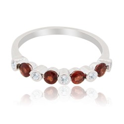 Alternating Garnet And Diamond Ring in 14kt White Gold