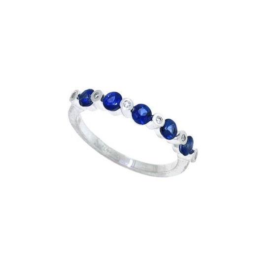 September Birthstone Sapphire Diamond Ring 14kt White Gold