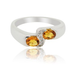 14Kt White Gold Natural Citrine and Diamond Band Ring