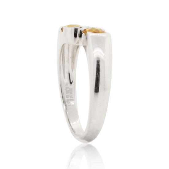 14Kt White Gold Natural Citrine and Diamond Band Ring