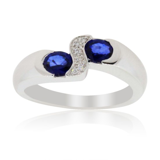 Blue Sapphire and Diamond Right Hand Ring 14Kt White Gold