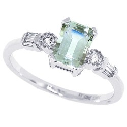 Emerald Cut Green Amethyst Baguette Diamond Ring 10Kt White Gold