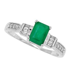 Emerald Cut Genuine Emerald Diamond Ring 14Kt White Gold