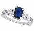 Emerald Cut Sapphire and Diamond Ring 14Kt White Gold