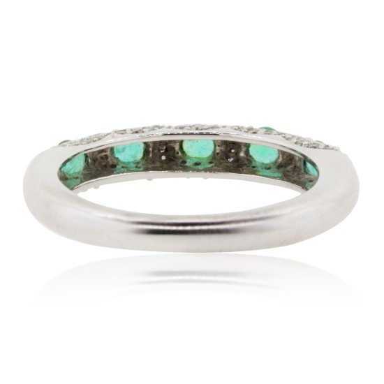 Emerald Diamond Right Hand Band Ring 14Kt White Gold