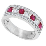 Genuine Ruby Diamond Wedding Band 14Kt White Gold