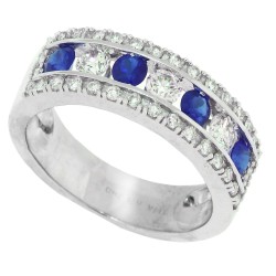 Genuine Sapphire and Diamond Wedding Band 14Kt White Gold