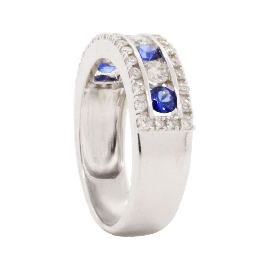 Genuine Sapphire and Diamond Wedding Band 14Kt White Gold