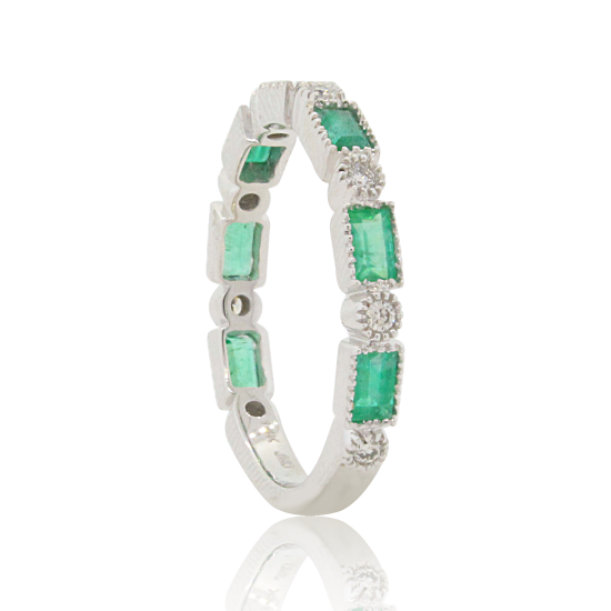 Emerald Diamond Wedding Band 14Kt White Gold