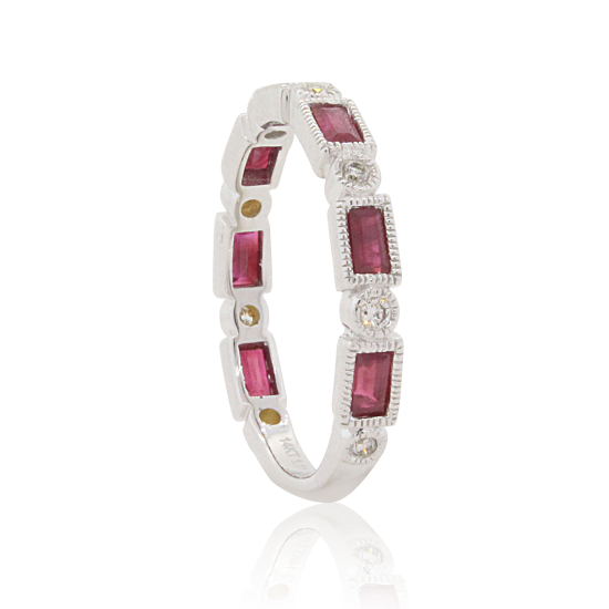 Genuine Ruby Diamond Eternity Wedding Band 14Kt White Gold