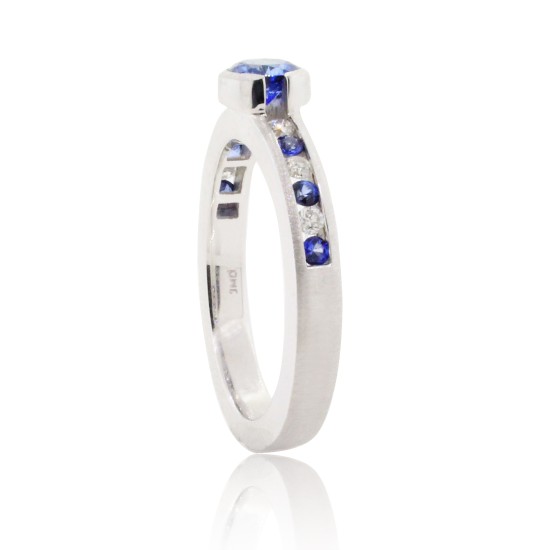 Genuine Sapphire Diamond Ring 14Kt White Gold