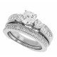 CZ Three Stone Wedding Set Sterling Silver 1ct Center