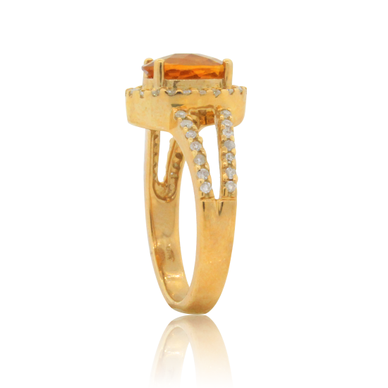 Citrine and Diamond Engagement Ring,10kt yellow Gold