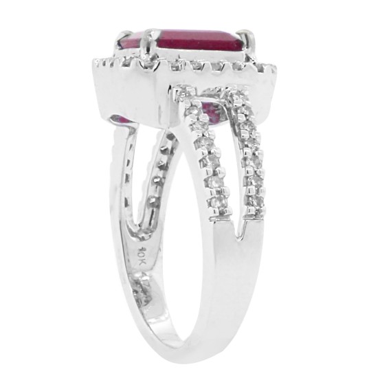 Natural Ruby Diamond Engagement Ring 10Kt White Gold