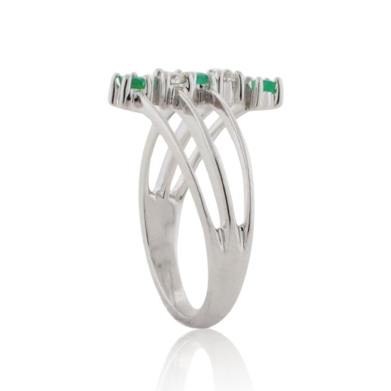 Emerald Diamond Right Hand Ring 14Kt White Gold