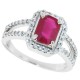 10Kt Gold Emerald Cut Natural Ruby Diamond Engagement Ring 