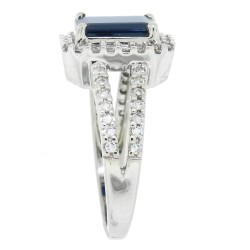 Emerald Cut Blue Sapphire Diamond Ring 10Kt White Gold