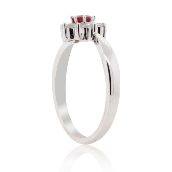 Ruby Diamond Right Hand Ring 14Kt White Gold, July Birthstone