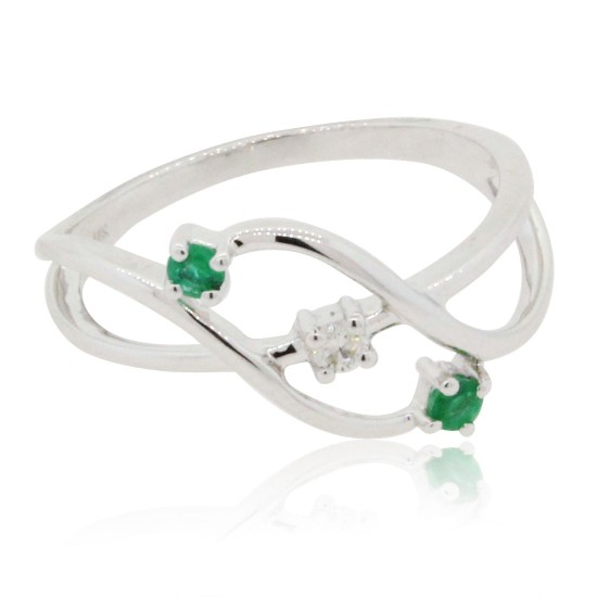 Emerald Diamond Right Hand Ring 14Kt White Gold