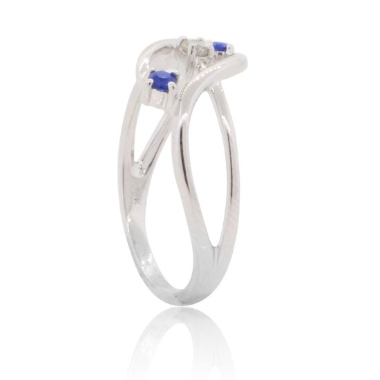 Blue Sapphire and Diamond Right Hand Ring 14Kt White Gold