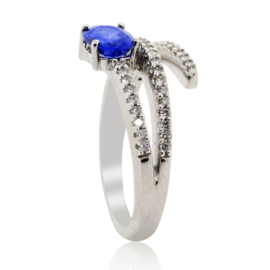 Blue Sapphire Diamond Ring 14Kt Gold September Birthstone