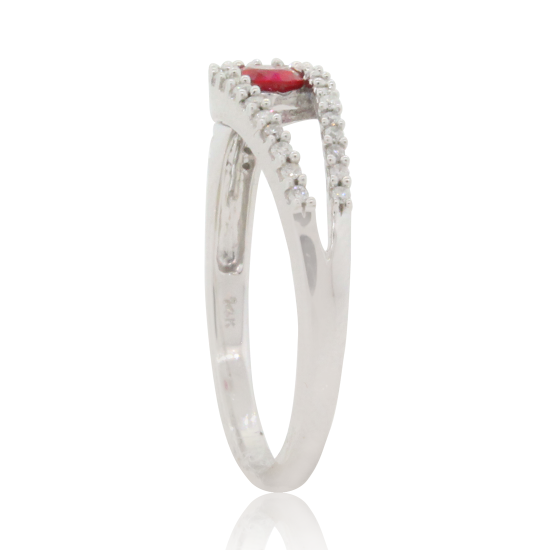 Ruby Diamond Right Hand Ring 14Kt White Gold, July Birthstone