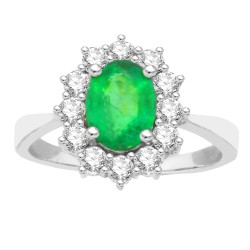 Genuine Emerald Diamond Engagement Ring 14kt White Gold 