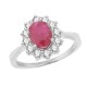 Genuine Ruby and Diamond Engagement Ring,14kt White Gold 