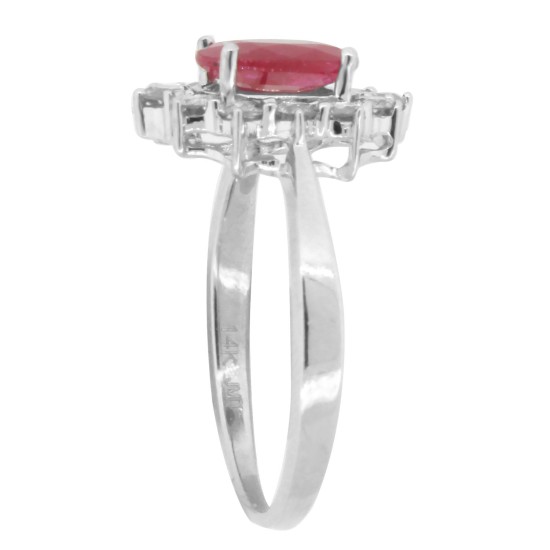 Genuine Ruby and Diamond Engagement Ring,14kt White Gold 