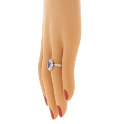Sapphire and Diamond Halo Engagement Ring 14Kt White Gold