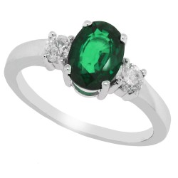 Natural Emerald Diamond Three Stone Engagement Ring 10kt Gold