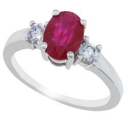 Ruby Diamond Engagement Three Stone Ring 14Kt White Gold