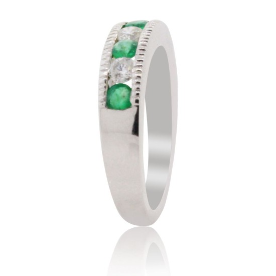 Emerald Diamond Band 14Kt White Gold, Channel Set