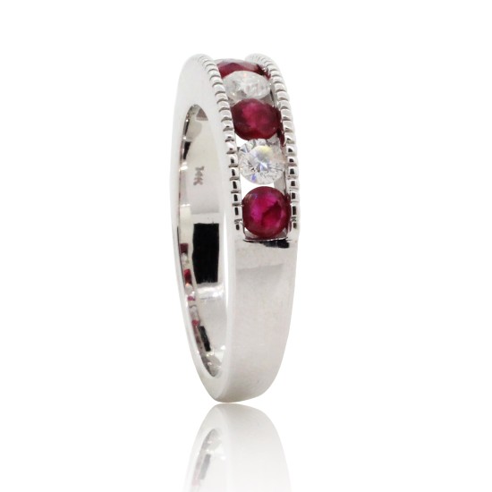 Alternate Ruby and Diamond Band 14Kt White Gold, Channel Set 