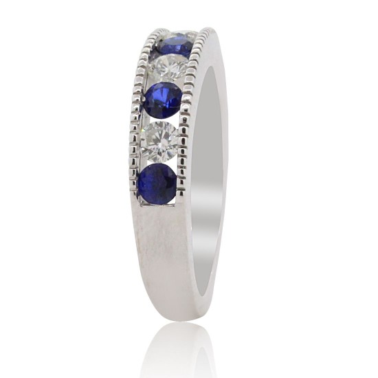 Blue Sapphire Diamond Band 14Kt White Gold