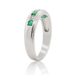 Natural Emerald Diamond Band, 14Kt White Gold, Channel Set