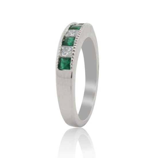 Emerald Diamond Band 14Kt Gold Channel Set Princess Cut 