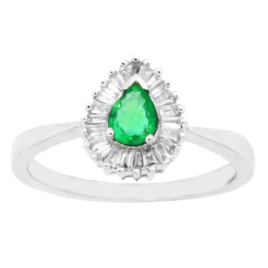 Emerald Diamond Engagement Ring 14Kt White Gold